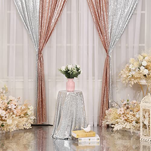 Sequin Backdrop Curtain Eternal Beauty Glitter Sequin Background for Wedding Party Decor (2 Panels, W2 x H8FT,Rose Gold)