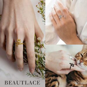 beautlace Cute Cat Adjustable Rings Black Gun Plated Lovely Cats Animals Open Ring Jewelry for Women KR0029K