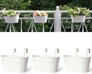 dahey metal iron hanging flower pots for railing fence hanging bucket pots countryside style window flower plant holder with detachable hooks home decor,white,3 pcs