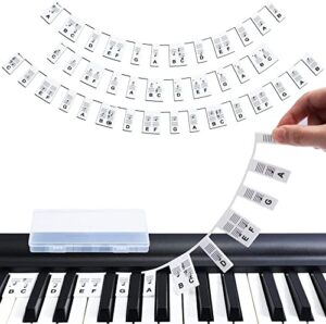 removable piano keyboard note labels - silicone piano notes guide for beginner, piano key music notes letter label without stickers for 88/61 key full size (black 88)