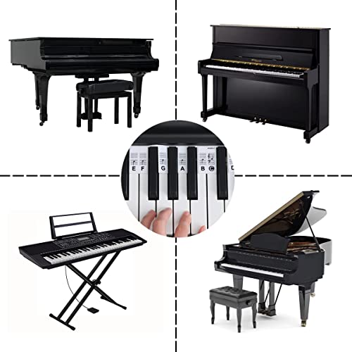 Removable Piano Keyboard Note Labels - Silicone Piano Notes Guide for Beginner, Piano Key Music Notes Letter Label Without Stickers for 88/61 Key Full Size (Black 88)