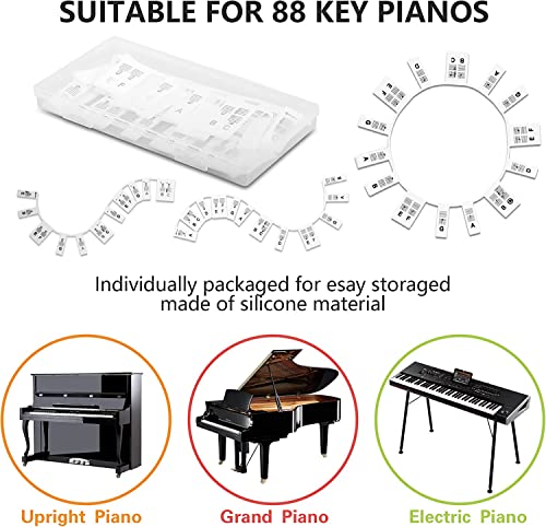 Removable Piano Keyboard Note Labels - Silicone Piano Notes Guide for Beginner, Piano Key Music Notes Letter Label Without Stickers for 88/61 Key Full Size (Black 88)