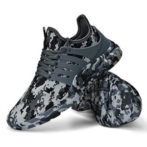 Troadlop Mens Tennis Shoes Breathable Food Service Restaurant Sneakers Comfortable Athletic Sport Running Gym Workout Shoes Camouflage Gray 12