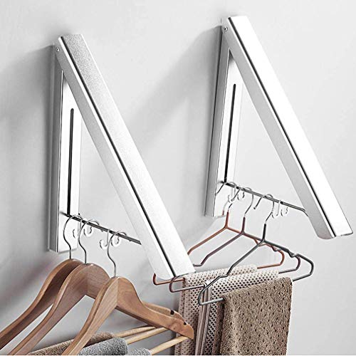 TYXTYX Wall Mounted Clothes Hanger, Aluminum Foldable Clothes, Waterproof Indoor Outdoor, Coat Racks Home Storage Organiser Space Savers,White,Double +40cm Pole