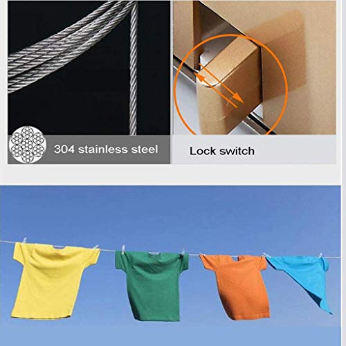 TYXTYX Airer Washing Line Clotheslines No Sagging Portable Elastic Laundry Stainless Steel Reel Clothes Pole Dryer Cord Outdoor Indoor Balcony Space Saving (Color : Silver)