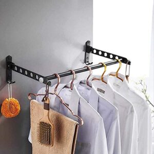 TYXTYX Clothes, Laundry Hangers Wall Mount, Wall Mounted Folding Clothes Hanger, Indoor Outdoor Wall Mounted Clothes Hanger Black,2pcs+80cm Pole