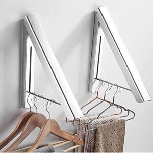 TYXTYX Wall Mounted Folding Clothes Hanger, Retractable Clothes Hanger, for Laundry Room, Garage, Indoor & Outdoor Use, Aluminum,Silver,Double +120cm Pole