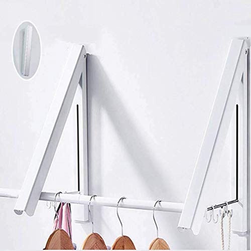 TYXTYX Wall Mounted Clothes Hanger, Aluminum Foldable Clothes, Waterproof Indoor Outdoor, Coat Racks Home Storage Organiser Space Savers,White,Double +120cm Pole