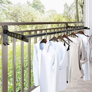 tyxtyx black folding clothes hanger wall mounted, indoor outdoor aluminum space savers clothes rack, laundry hanger dryer rack, for bathroom, balcony,2pcs+40cm pole