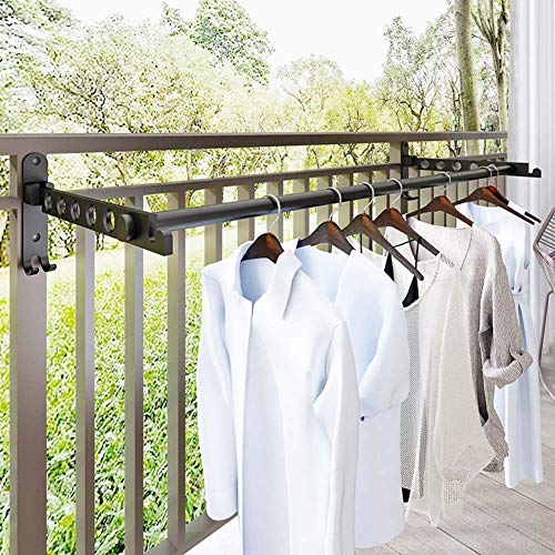 TYXTYX Black Folding Clothes Hanger Wall Mounted, Indoor Outdoor Aluminum Space Savers Clothes Rack, Laundry Hanger Dryer Rack, for Bathroom, Balcony,2pcs+40cm Pole