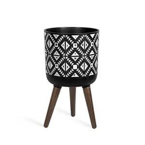 d'vine dev 10 inch planter pot with stand, mid-century tall plant pot with legs for indoor plants, medium, charcoal grey/white, 88-gm-m-gw