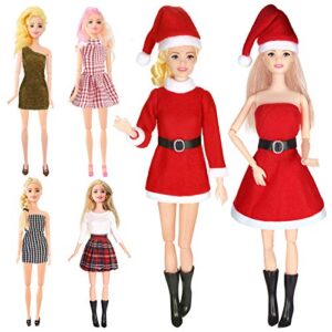 cholung 6 sets christmas doll dresses with 2 pairs black boots 11.5 inch to 12 inch doll christmas clothes sets christmas doll dresses suits for little girl