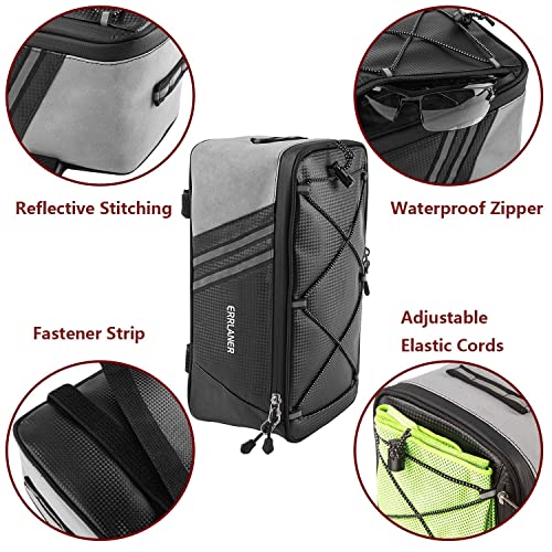 ERRLANER Bicycle Rack Rear Carrier Bag PU Leather Waterproof 7L Large Capacity Storage Luggage Pouch Reflective MTB Bike Pannier Shoulder Bag with Rain Cover