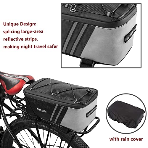 ERRLANER Bicycle Rack Rear Carrier Bag PU Leather Waterproof 7L Large Capacity Storage Luggage Pouch Reflective MTB Bike Pannier Shoulder Bag with Rain Cover