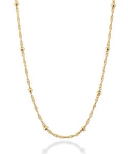 miabella 18k gold over silver italian singapore bead chain station necklace for women teen, made in italy (length 30 inch)