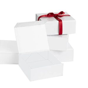 Purple Q Crafts SMALL White Hard Gift Box With Magnetic Closure Lid 4" x 4" x 1.6" Square Favor Boxes With White Glossy Finish (Inner size 3.75" x3.5" x1.5")(5 Boxes)