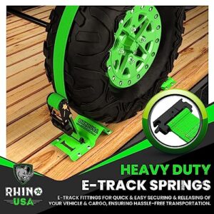 Rhino USA Wheel Chock Tie Down Kit (1,986lb Break Strength) Ultimate Heavy Duty Trailer Tire Straps System for ATV, UTV, Lawn Mower & More - Ratchet Tie Downs Accessories with E Track for Four Wheeler