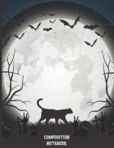 composition notebook: halloween wide ruled - perfect gifts for kids and adults, cat lovers, students - glossy cover - 8.5 x 11in