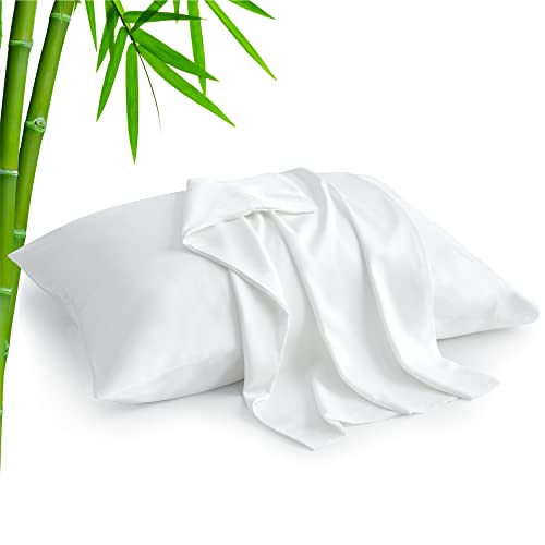 BEDELITE Pillow Cases Standard Size Set of 2, Rayon Derived from Bamboo, Cooling Pillow Cases for Summer Hot Sleepers & Night Sweats, Breathable Silky Soft Envelope Pillowcases(White, 20"x26")