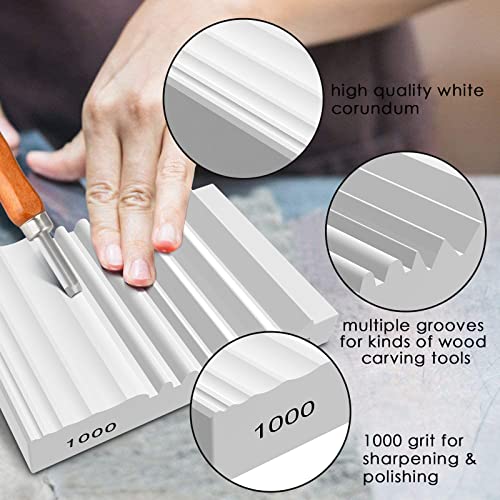 DDF iohEF Wood Carving Sharpener, 1000 Grit Whetstone with More Grooves Sharpening Stone for Woodworking, Wood Carving Tools, Chisels and Gouges