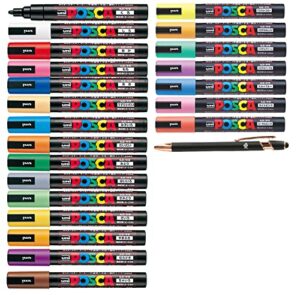 uni paint marker poster color 22 marking pen medium point pc-5m 15 standard & 7 natural colors set with original stylus ballpoint touch pen