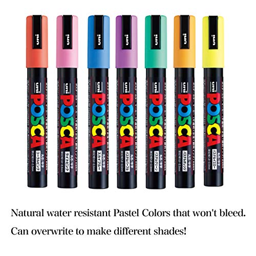 Uni Paint Marker Poster Color 22 Marking Pen Medium Point PC-5M 15 Standard & 7 Natural Colors Set With Original Stylus Ballpoint Touch Pen