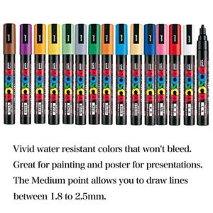 Uni Paint Marker Poster Color 22 Marking Pen Medium Point PC-5M 15 Standard & 7 Natural Colors Set With Original Stylus Ballpoint Touch Pen