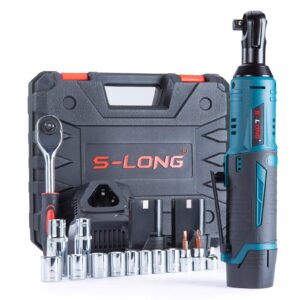 s-long cordless ratchet wrench set, 3/8" 400 rpm 12v power electric ratchet driver with 12 sockets, two 2000mah lithium-ion batteries and 60-min fast charge