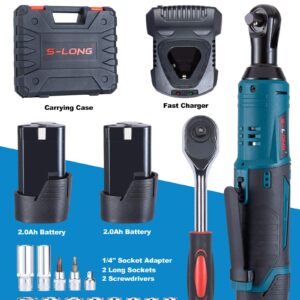 S-LONG Cordless Ratchet Wrench Set, 3/8" 400 RPM 12V Power Electric Ratchet Driver with 12 Sockets, Two 2000mAh Lithium-Ion Batteries and 60-Min Fast Charge