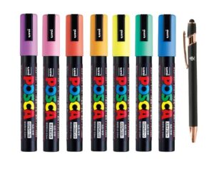 uni paint marker poster color 7 marking pen medium point pc-5m 7 natural color set with original stylus ballpoint touch pen