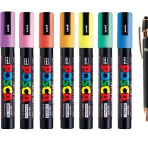 Uni Paint Marker Poster Color 7 Marking Pen Medium Point PC-5M 7 Natural Color Set With Original Stylus Ballpoint Touch Pen