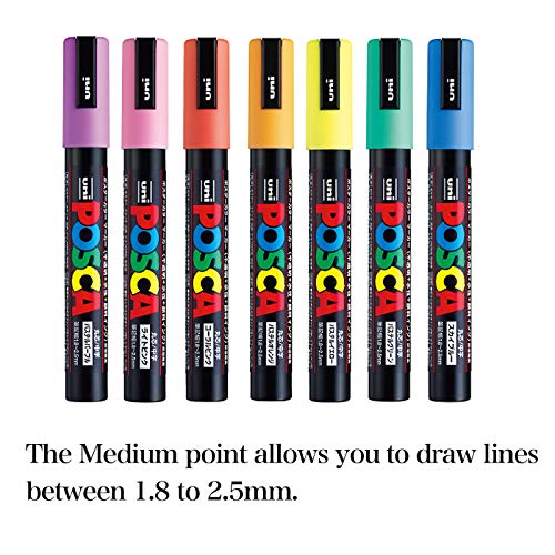 Uni Paint Marker Poster Color 7 Marking Pen Medium Point PC-5M 7 Natural Color Set With Original Stylus Ballpoint Touch Pen