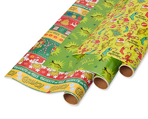 American Greetings 105 sq. ft. Christmas Wrapping Paper Bundle with Cut Lines, The Grinch (3 Rolls in. x ft.)