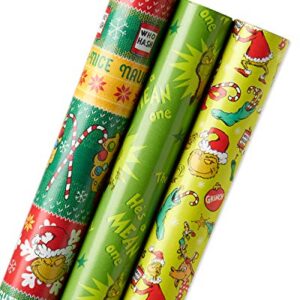 American Greetings 105 sq. ft. Christmas Wrapping Paper Bundle with Cut Lines, The Grinch (3 Rolls in. x ft.)