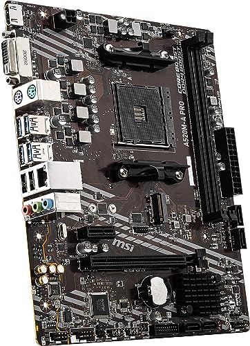 MSI A520M-A PRO Gaming Motherboard (AMD AM4, DDR4, PCIe 3.0, SATA 6Gb/s, M.2, USB 3.2 Gen 1, DVI/HDMI, Micro-ATX)