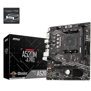 MSI A520M-A PRO Gaming Motherboard (AMD AM4, DDR4, PCIe 3.0, SATA 6Gb/s, M.2, USB 3.2 Gen 1, DVI/HDMI, Micro-ATX)