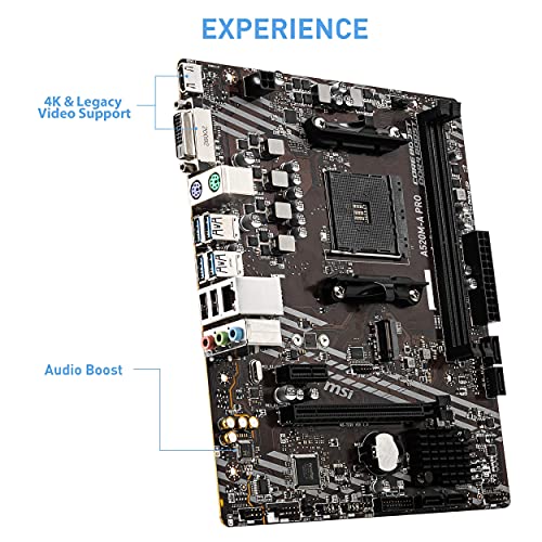 MSI A520M-A PRO Gaming Motherboard (AMD AM4, DDR4, PCIe 3.0, SATA 6Gb/s, M.2, USB 3.2 Gen 1, DVI/HDMI, Micro-ATX)