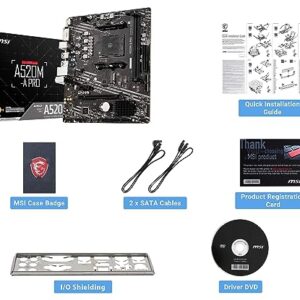 MSI A520M-A PRO Gaming Motherboard (AMD AM4, DDR4, PCIe 3.0, SATA 6Gb/s, M.2, USB 3.2 Gen 1, DVI/HDMI, Micro-ATX)