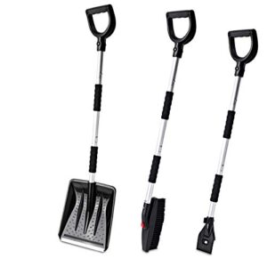 zento deals snow shovel kit, 3-in-1 snow brush kit, and ice scraper – emergency collapsible design snow remover set for cars, trucks, and outdoors. material ice scraper, easy to handle and use