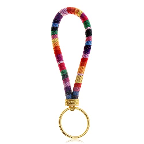 Pride Boho Surfer Key-Chain with golden Key-Ring - LGBT-Q Women & Men, Transgender - Summer Festival Accessories - Cute Handmade Hippie Key Chain (Rainbow)