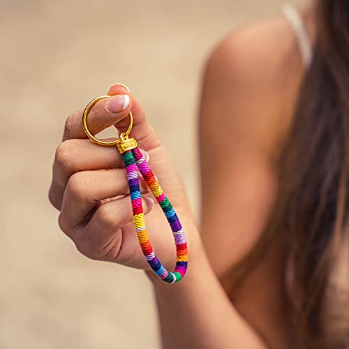 Pride Boho Surfer Key-Chain with golden Key-Ring - LGBT-Q Women & Men, Transgender - Summer Festival Accessories - Cute Handmade Hippie Key Chain (Rainbow)