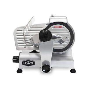 kws ms-6st premium 200w electric meat slicer 7.67-inch in silver teflon blade, frozen meat deli meat cheese food slicer low noises commercial and home use