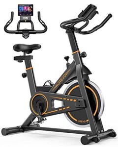urevo indoor cycling bike, stationary exercise bike 350 lbs weight capacity，ipad mount, comfortable seat cushion, silent belt drive cycle bike for home workouts gym