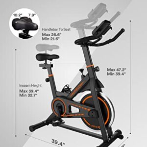 UREVO indoor Cycling Bike, Stationary Exercise Bike 350 lbs Weight Capacity，Ipad Mount, Comfortable Seat Cushion, Silent Belt Drive Cycle Bike for Home Workouts Gym