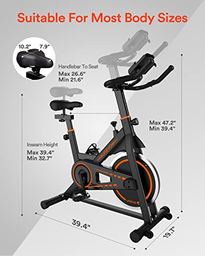 UREVO indoor Cycling Bike, Stationary Exercise Bike 350 lbs Weight Capacity，Ipad Mount, Comfortable Seat Cushion, Silent Belt Drive Cycle Bike for Home Workouts Gym