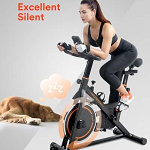 UREVO indoor Cycling Bike, Stationary Exercise Bike 350 lbs Weight Capacity，Ipad Mount, Comfortable Seat Cushion, Silent Belt Drive Cycle Bike for Home Workouts Gym