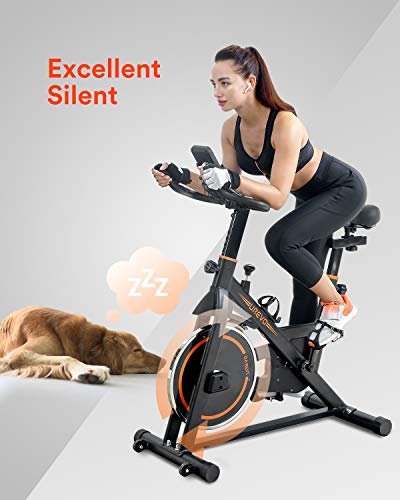 UREVO indoor Cycling Bike, Stationary Exercise Bike 350 lbs Weight Capacity，Ipad Mount, Comfortable Seat Cushion, Silent Belt Drive Cycle Bike for Home Workouts Gym