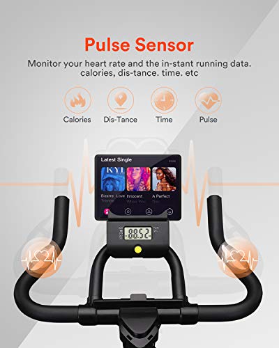 UREVO indoor Cycling Bike, Stationary Exercise Bike 350 lbs Weight Capacity，Ipad Mount, Comfortable Seat Cushion, Silent Belt Drive Cycle Bike for Home Workouts Gym
