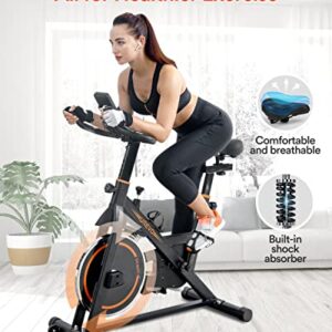 UREVO indoor Cycling Bike, Stationary Exercise Bike 350 lbs Weight Capacity，Ipad Mount, Comfortable Seat Cushion, Silent Belt Drive Cycle Bike for Home Workouts Gym