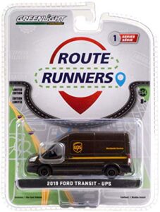 greenlight 53010-e route runners series 1-2019 transit lwb high roof - united parcel service (ups) worldwide services 1/64 scale